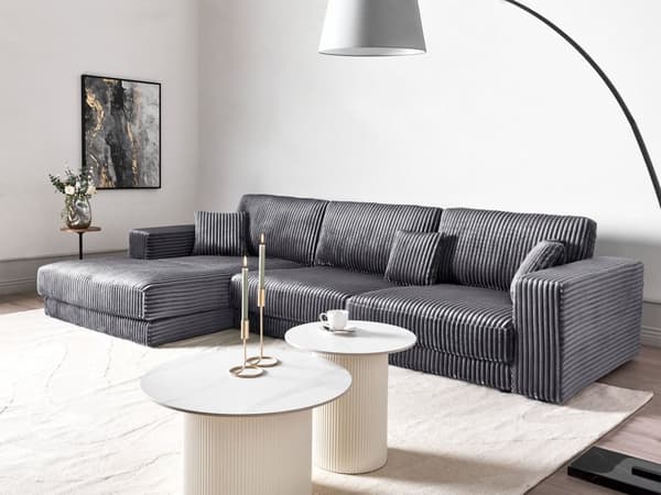 Hjørnesofa med Chaiselong Mørkegrå Fløjl 4 Personers Sofa L Formet Dyb Sofahjørne Siddemøbel Blød Stofsofa Venstrevendt Flydersofa