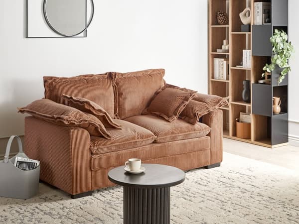 2-seters Sofa Brun Kordfløyel Polstring Ekstra Puter Stue Møbler