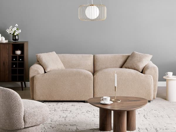 3-seters Sofa Beige Stoff Sofa Ekstra Puter Moderne Minimalistisk Stue Møbler