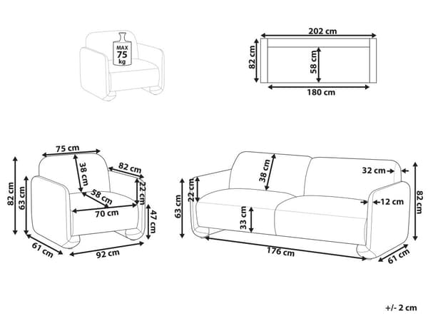Sittegruppe Hvit Polyesterstoff 3-seters sofa Lenestol Retro stil Stue Sofagruppe