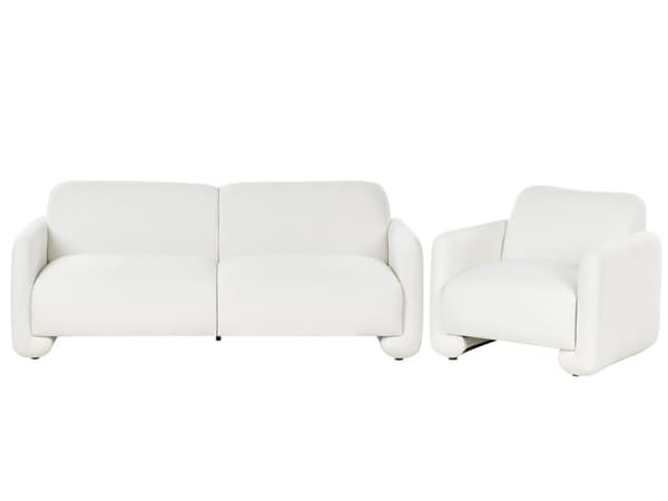 Sittegruppe Hvit Polyesterstoff 3-seters sofa Lenestol Retro stil Stue Sofagruppe