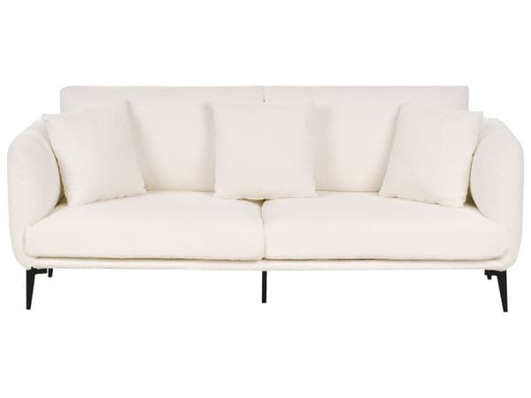 Sofa Off White Boucletrekk Metallben med Puter Moderne Design