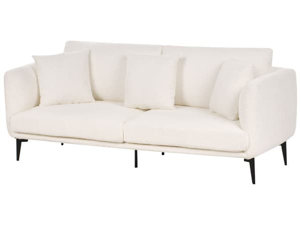 Sofa Off White Boucletrekk Metallben med Puter Moderne Design