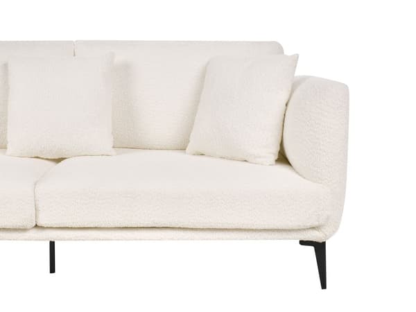 Sofa Off White Boucletrekk Metallben med Puter Moderne Design
