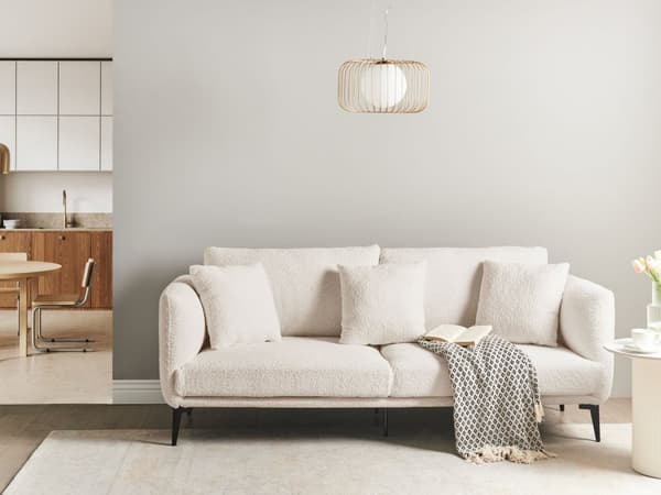 Sofa Off White Boucletrekk Metallben med Puter Moderne Design