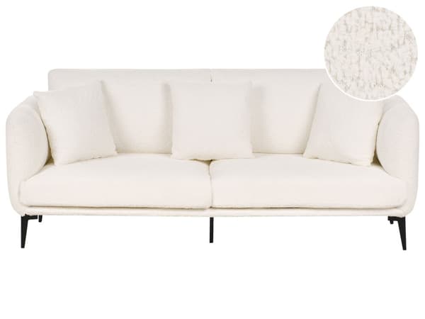 Sofa Off White Boucletrekk Metallben med Puter Moderne Design