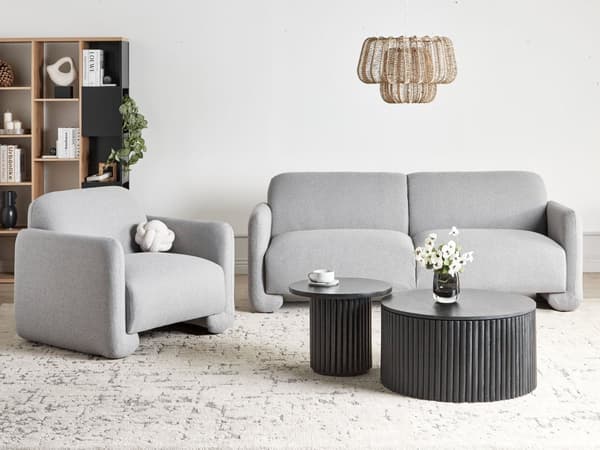 Sittegruppe Grå Polyesterstoff 3-seters sofa Lenestol Retro stil Stue Sofagruppe