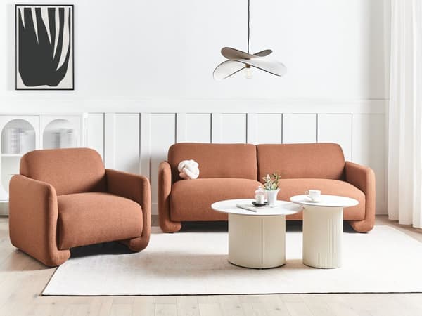 Sofa Gyllenbrun Polyesterstoff 3-seter Bred rygg og armlener Retro stil Stue