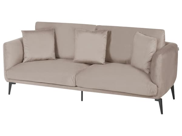 Sofa Beige Fløyelstrekk Metallben med Puter Moderne Design