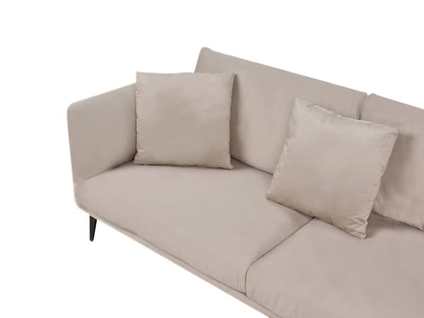Sofa Beige Fløyelstrekk Metallben med Puter Moderne Design