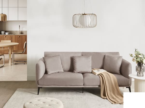 Sofa Beige Fløyelstrekk Metallben med Puter Moderne Design