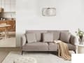 Miniatyrbilde 2 av 11: Sofa Beige Fløyelstrekk Metallben med Puter Moderne Design