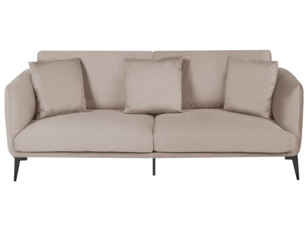 Sofa Beige Fløyelstrekk Metallben med Puter Moderne Design
