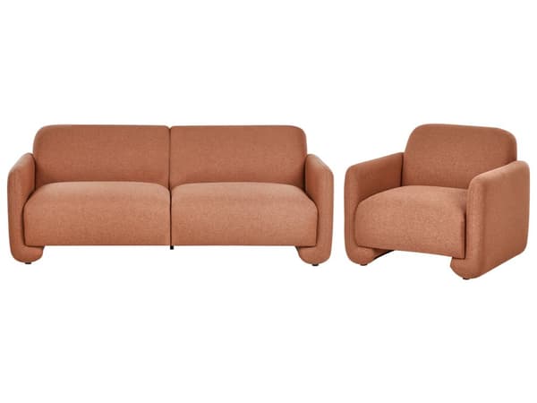 Sittegruppe Gyllenbrun Polyesterstoff 3-seters sofa Lenestol Retro stil Stue Sofagruppe