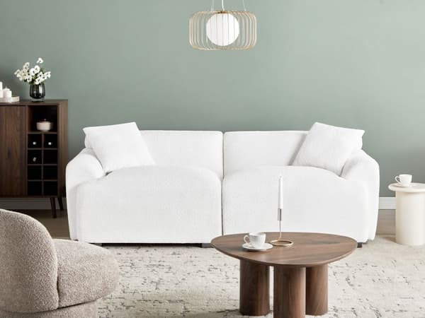 Sofa Hvid Boucle 3 Personers Bred Flydersofa til Stue Stofsofa Moderne Siddemøbel med Ekstra Rygpuder Designsofa