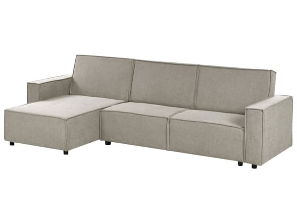 Sovesofa med Chaiselong Beige 3 Personers Sofa L Formet Hjørnesofa Dyb Sofaseng Blød Stofsofa Design Hjørnesovesofa Højrevendt Flydersofa