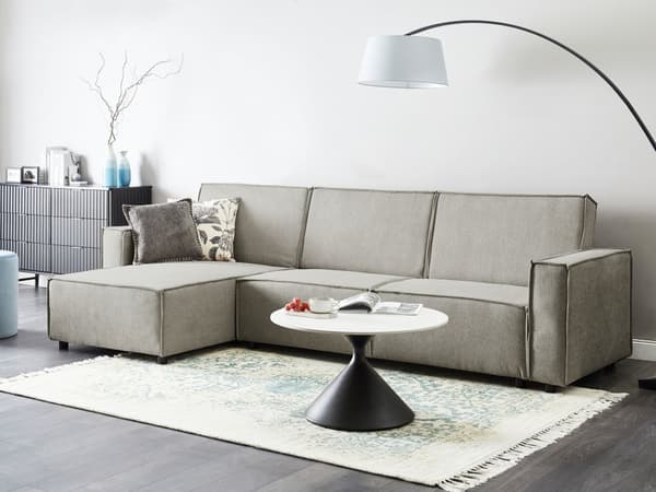 Sovesofa med Chaiselong Beige 3 Personers Sofa L Formet Hjørnesofa Dyb Sofaseng Blød Stofsofa Design Hjørnesovesofa Højrevendt Flydersofa