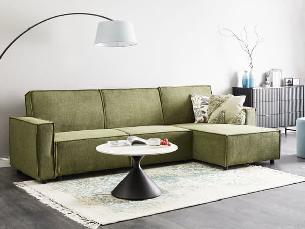 Sovesofa med Chaiselong Grøn 3 Personers Sofa L Formet Hjørnesofa Sofaseng Blød Stofsofa Design Hjørnesovesofa Venstrevendt Flydersofa