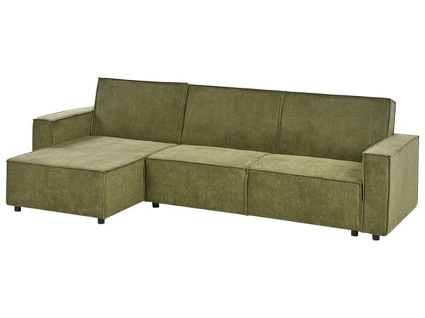Sovesofa med Chaiselong Grøn 3 Personers Sofa L Formet Hjørnesofa Dyb Sofaseng Blød Stofsofa Design Hjørnesovesofa Højrevendt Flydersofa