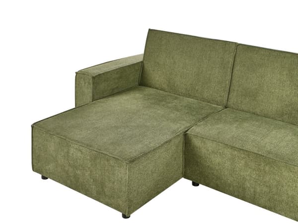 Sovesofa med Chaiselong Grøn 3 Personers Sofa L Formet Hjørnesofa Dyb Sofaseng Blød Stofsofa Design Hjørnesovesofa Højrevendt Flydersofa