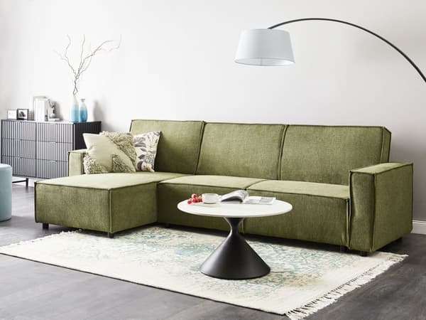 Sovesofa med Chaiselong Grøn 3 Personers Sofa L Formet Hjørnesofa Dyb Sofaseng Blød Stofsofa Design Hjørnesovesofa Højrevendt Flydersofa