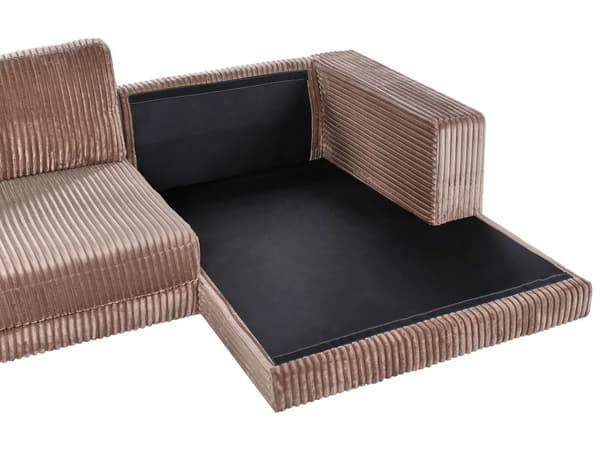 Hjørnesofa med Chaiselong Brun Fløjl 4 Personers Sofa L Formet Dyb Sofahjørne Siddemøbel Blød Stofsofa Højrevendt Flydersofa
