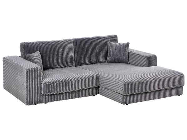 Hjørnesofa med Chaiselong Grå Fløjl 4 Personers Sofa L Formet Dyb Sofahjørne Siddemøbel Blød Stofsofa Højrevendt Flydersofa