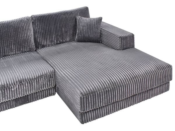 Hjørnesofa med Chaiselong Grå Fløjl 4 Personers Sofa L Formet Dyb Sofahjørne Siddemøbel Blød Stofsofa Højrevendt Flydersofa