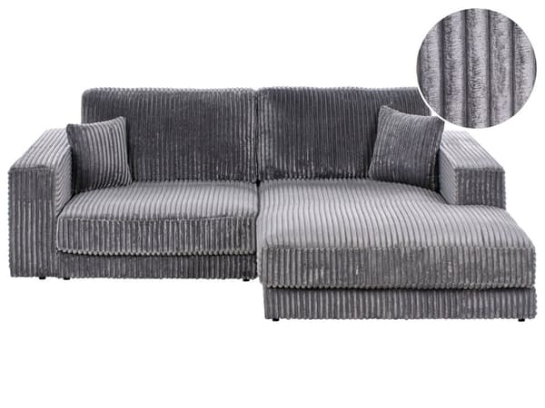 Hjørnesofa med Chaiselong Grå Fløjl 4 Personers Sofa L Formet Dyb Sofahjørne Siddemøbel Blød Stofsofa Højrevendt Flydersofa