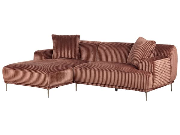 Venstrevendt Hjørnesofa Brun Kordfløyel 3-seter Mid-Century Moderne Stil