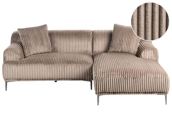 Venstre Hjørnesofa Lysebrun Kordfløyel 3-seter Mid-Century Moderne Stil