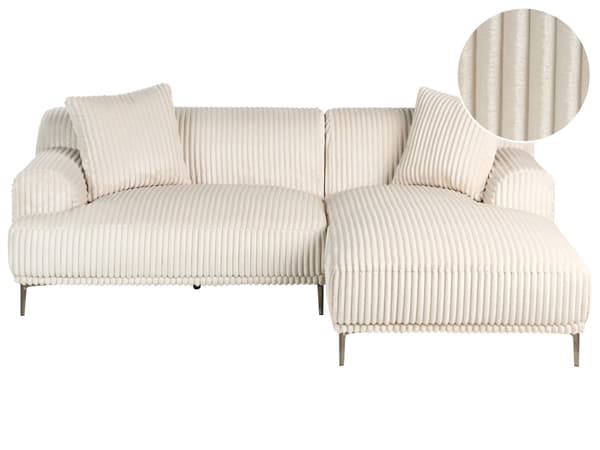 Venstrevendt Hjørnesofa Off-White Kordfløyel 3-seter Mid-Century Moderne Stil