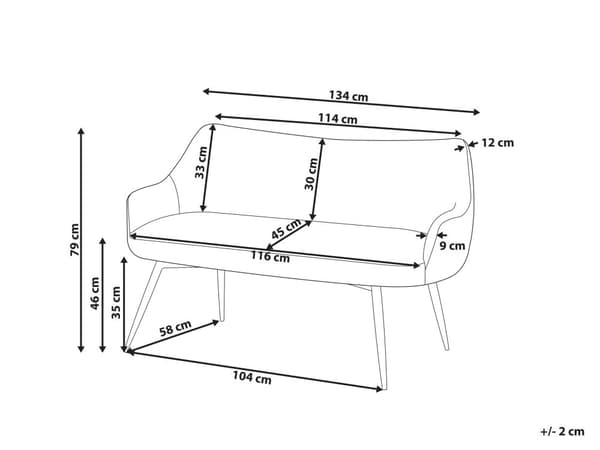 Kjøkken Sofa Beige Polyester Stoff Polstring 2-Seter Metallramme Svarte Ben Benk