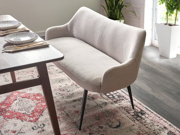 Kjøkken Sofa Beige Polyester Stoff Polstring 2-Seter Metallramme Svarte Ben Benk