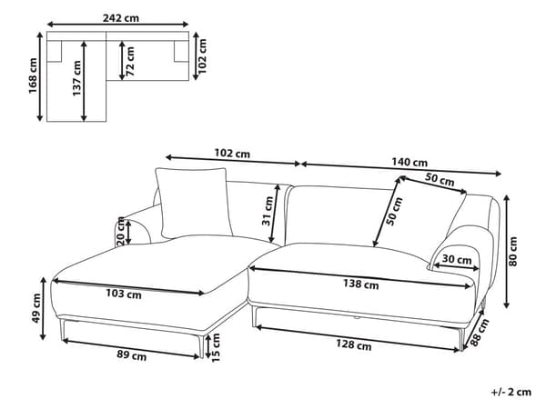 Høyrevendt Hjørnesofa Off-White Kordfløyel 3-seter Mid-Century Moderne Stil