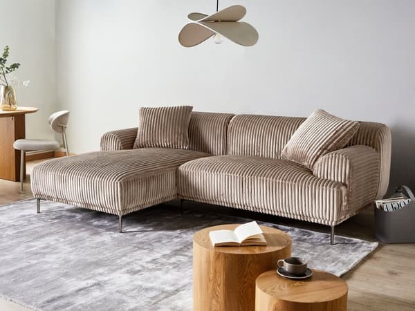 Høyre Hjørnesofa Lysebrun Kordfløyel 3-seter Mid-Century Moderne Stil