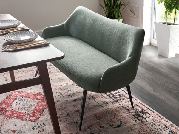 Kjøkken Sofa Grønn Polyester Stoff Polstring 2-Seter Metallramme Svarte Ben Benk