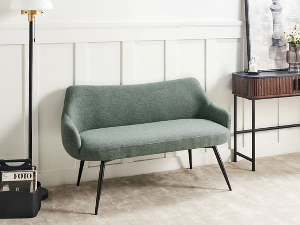 Kjøkken Sofa Grønn Polyester Stoff Polstring 2-Seter Metallramme Svarte Ben Benk
