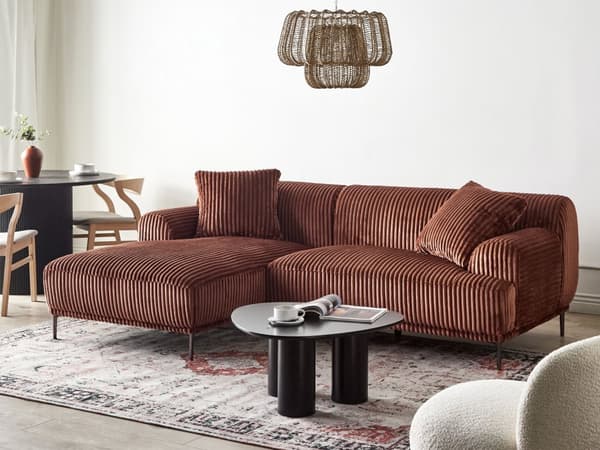 Høyrevendt Hjørnesofa Brun Kordfløyel 3-seter Mid-Century Moderne Stil