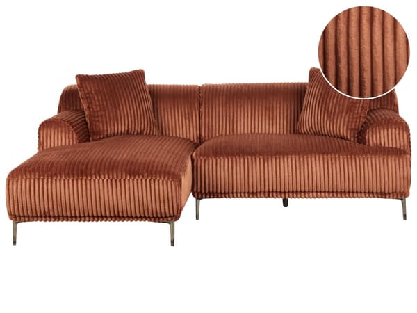 Høyrevendt Hjørnesofa Brun Kordfløyel 3-seter Mid-Century Moderne Stil
