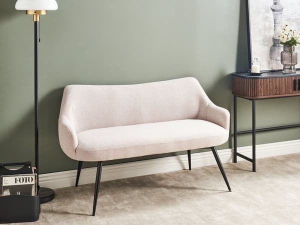 Beige polstret polyester 2-personers køkkenbænk metalstel sorte ben gangsofa