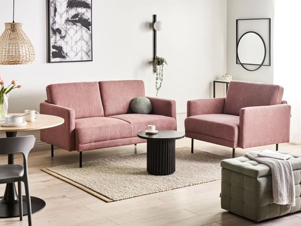 2-seters Sofa i Stoff Polyester Rosa Vannavvisende Sofa Metallben Vevd Polstret Rygg Minimalistisk Moderne