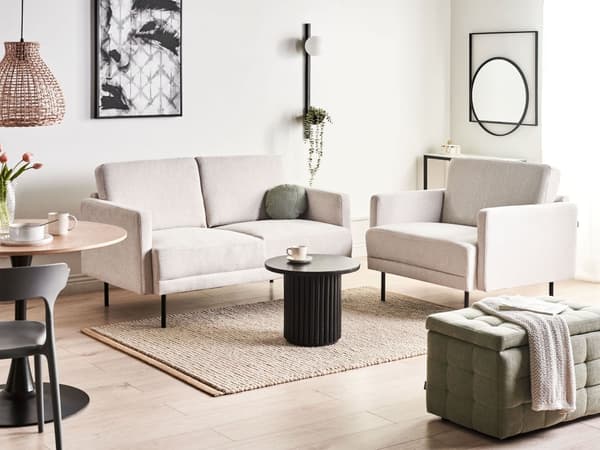 2-seters Sofa i Stoff Polyester Lys Beige Vannavvisende Sofa Metallben Vevd Polstret Rygg Minimalistisk Moderne