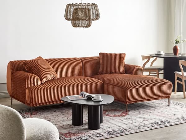 Hjørnesofa med Chaiselong Gyldenbrun Fløjl 3 Personers Sofa L Formet Dyb Sofahjørne Siddemøbel Blød Stofsofa Venstrevendt