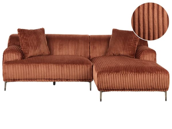 Hjørnesofa med Chaiselong Gyldenbrun Fløjl 3 Personers Sofa L Formet Dyb Sofahjørne Siddemøbel Blød Stofsofa Venstrevendt