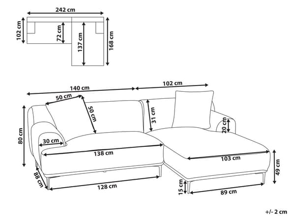 Hjørnesofa med Chaiselong Off White Fløjl 3 Personers Sofa L Formet Dyb Sofahjørne Siddemøbel Blød Stofsofa Venstrevendt