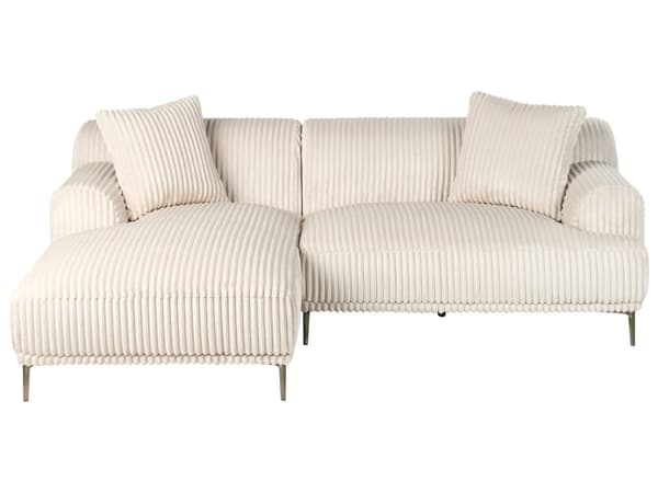 Hjørnesofa med Chaiselong Off White Fløjl 3 Personers Sofa L Formet Dyb Sofahjørne Siddemøbel Blød Stofsofa Højrevendt