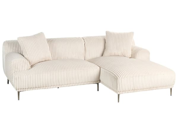 Hjørnesofa med Chaiselong Off White Fløjl 3 Personers Sofa L Formet Dyb Sofahjørne Siddemøbel Blød Stofsofa Højrevendt