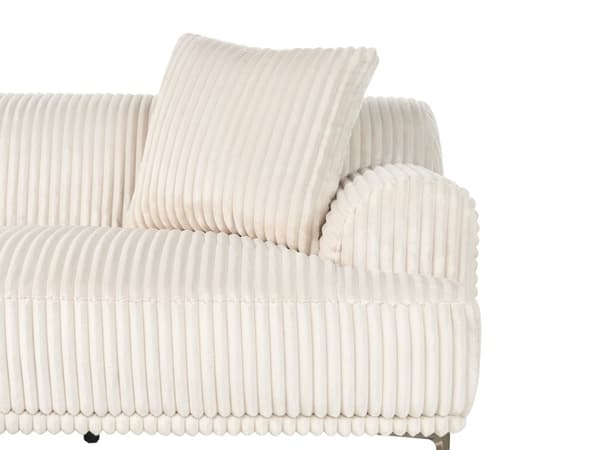 Hjørnesofa med Chaiselong Off White Fløjl 3 Personers Sofa L Formet Dyb Sofahjørne Siddemøbel Blød Stofsofa Højrevendt