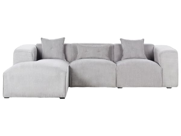 Høyre Hjørnesofa Lysegrå 3-seter Kordfløyel Polstring Ekstra Spredte Puter Moderne Stil